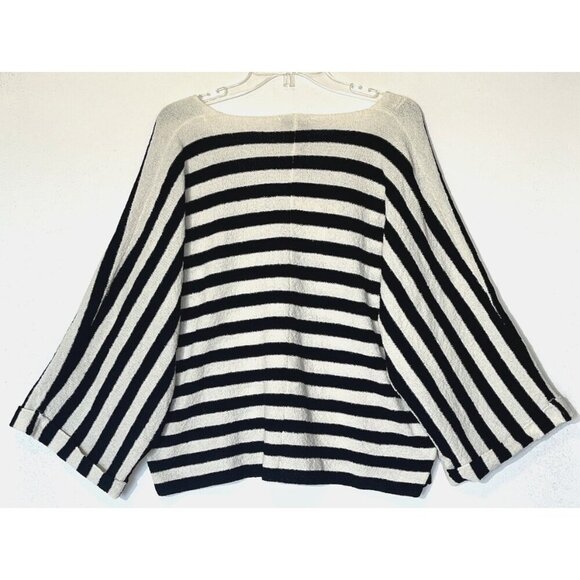 New Zara Black White Striped V-Neck Knit Relaxed Top Sweater - Picture 5 of 12